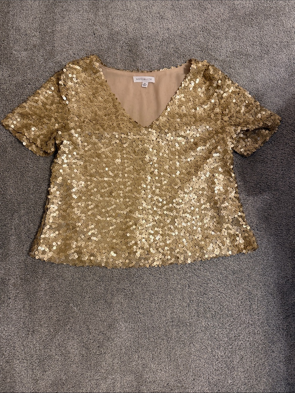 Socialite Gold Sequin Short Sleeve V-Neck Top